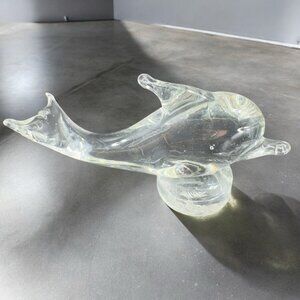 Vintage‎ Venetian Hand Blown Clear Glass Dolphin Sculpture Figurine Decor Glass